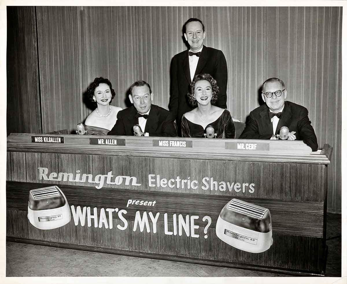 'What's My Line?' panel (from left: Dorothy Kilgallen, Fred Allen, John Daly, Arlene Francis, Bennett Cerf), courtesy Freemantle.